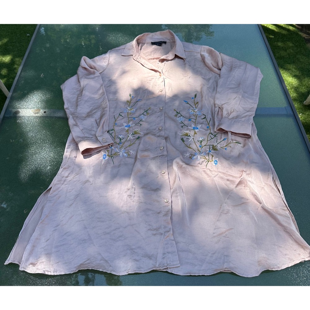 Atmosphere Pink Satin Floral Embroidered Tunic Blouse Long Sleeve Button Down 8